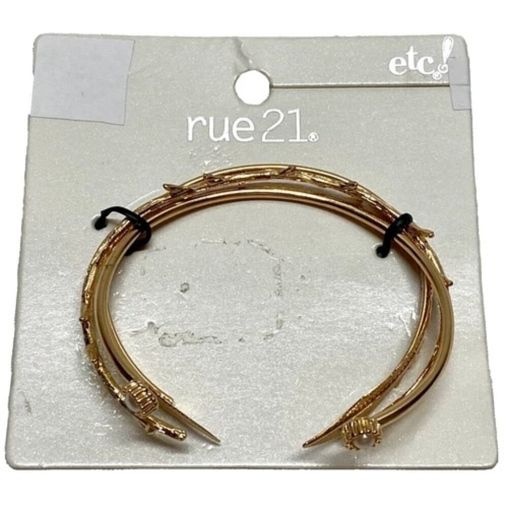 Rue 21 Women's Goldtone Fashion Bangle Set‎ 3 Pack Gold Leaf Stackable NWT